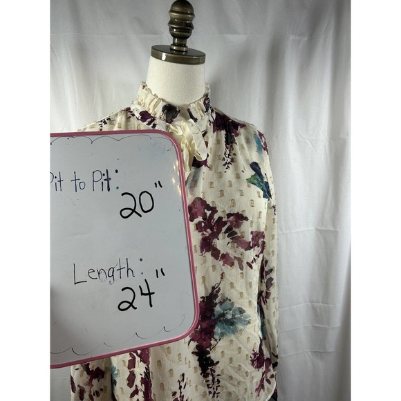 Soft Surroundings Floral Metallic Blouse Tie Neck Bell Sleeve Size S Multicolor - Picture 9 of 9